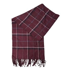 Boundary Waters Scarf Burgundy Wool Blend Plaid Fringe